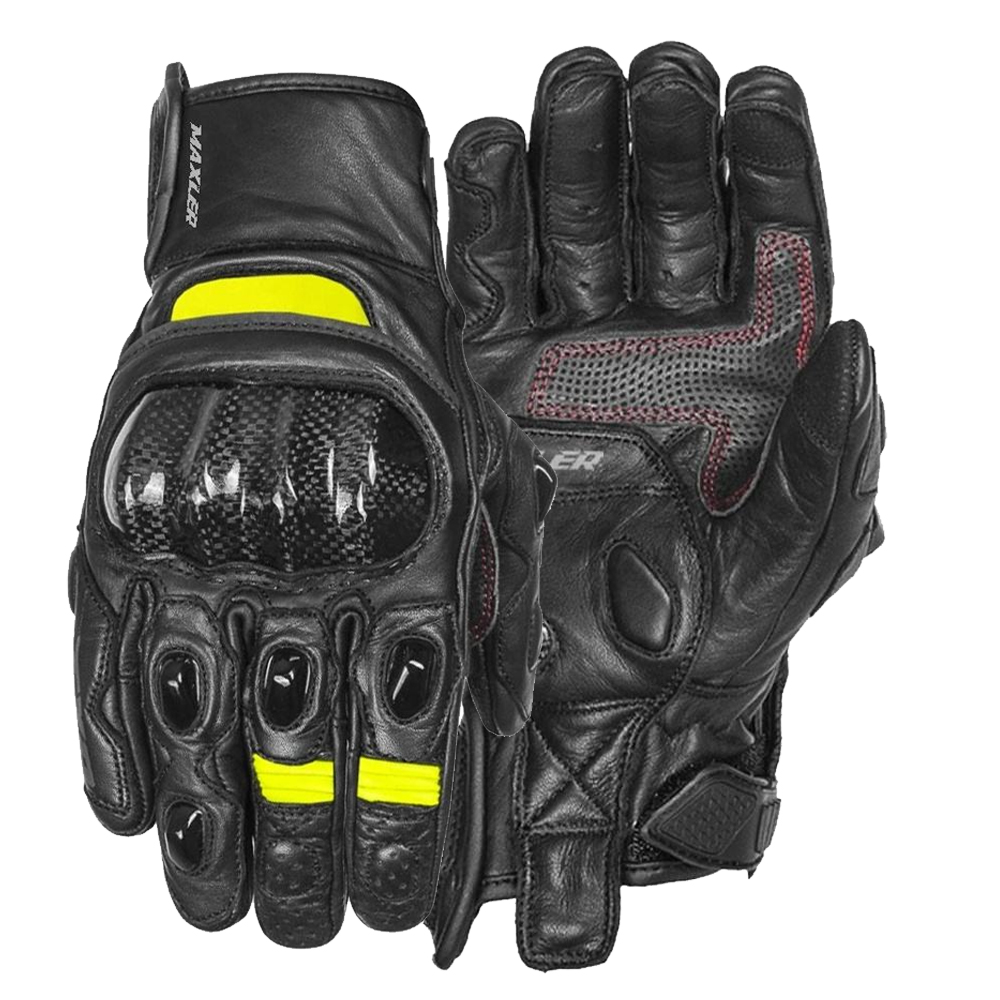 COVENANT short leather motorcycle gloves with carbon knuckle protection and air mesh palm by Maxler Motosport