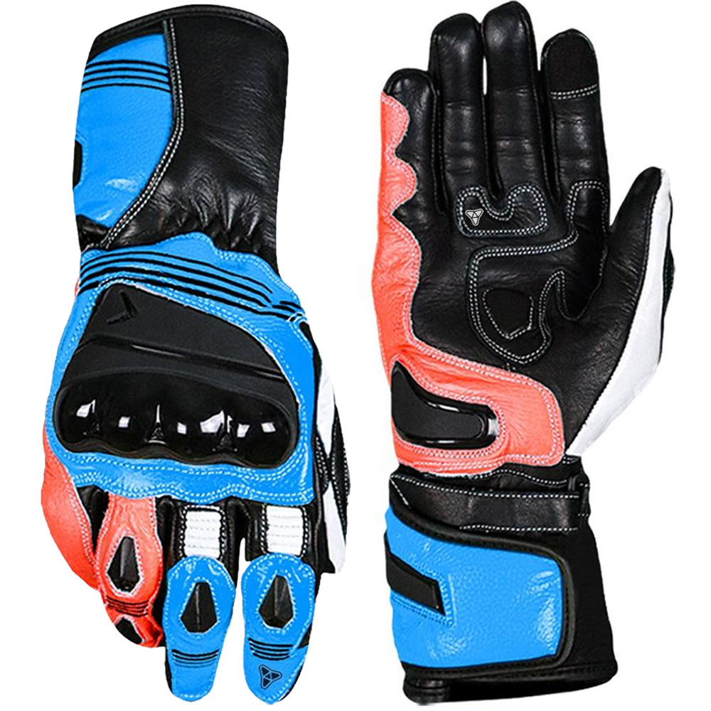long cuff leather motorcycle gloves genuine cowhide racing riding gloves with armored knuckle protection