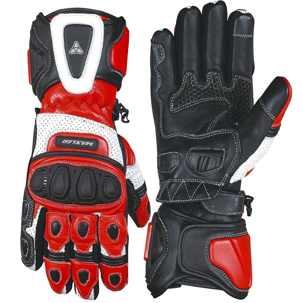 OEM perforated leather motorcycle gloves with hard knuckle protection long gauntlet racing gloves